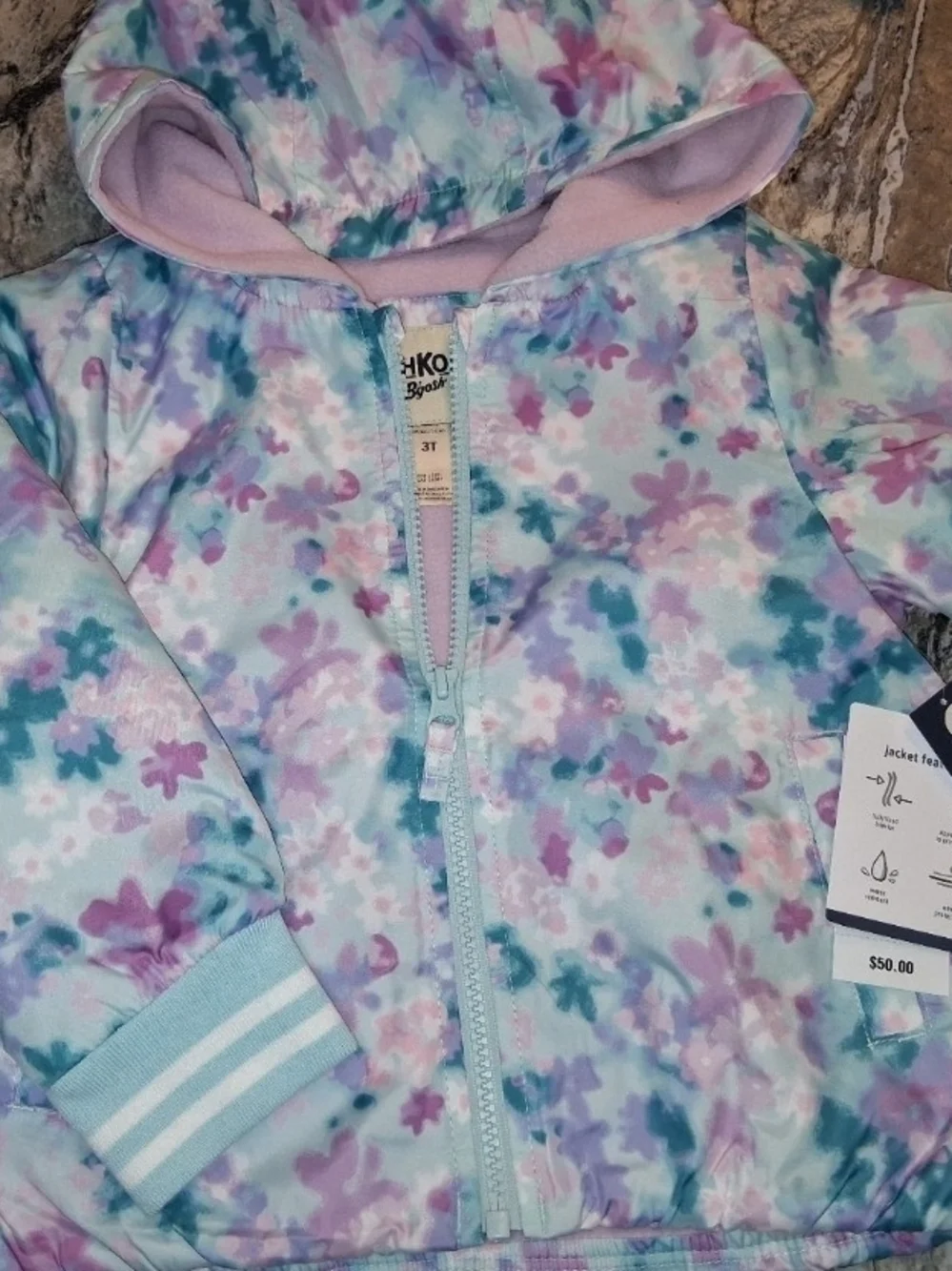Carter's Pastel Floral Hooded Jacket - Pink, Blue, Teal